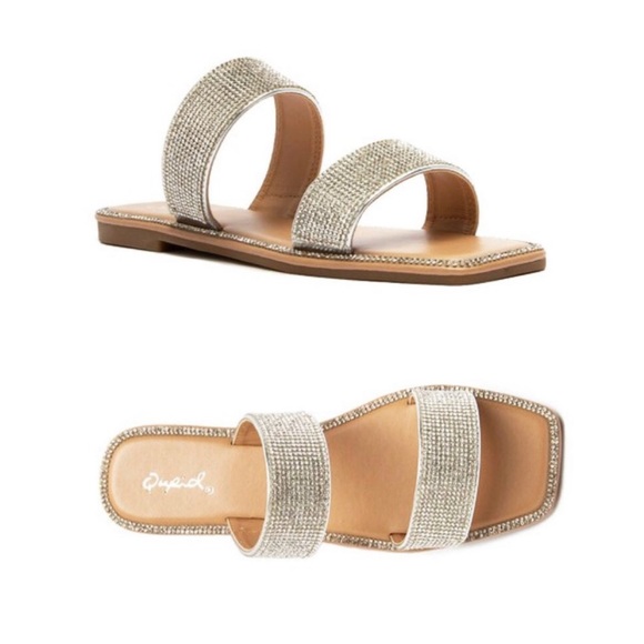 Qupid Rhinestone Slip On Sandals - Picture 3 of 4